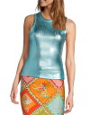 【送料無料】 ネバーフリードレスド レディース シャツ トップス Ribbed Metallic Crew Neck Sleeveless Tank Top Blue(4)