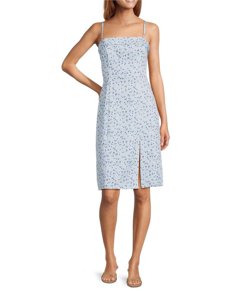 【送料無料】 フレンチコネクション レディース ワンピース トップス Echo Floral Print Straight Neck Sleeveless Crepe Dress Icy Blue Multi