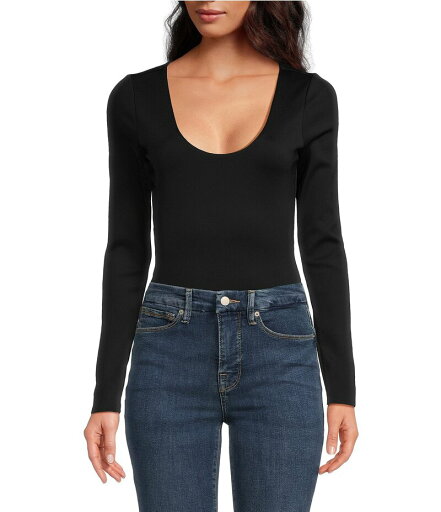 【送料無料】 グッドアメリカン レディース シャツ トップス Scuba Scoop Neck Long Sleeve Bodysuit Black001 【送料無料】 グッドアメリカン レディース シャツ トップス Scuba Scoop Neck Long Sleeve Bodysuit Black001