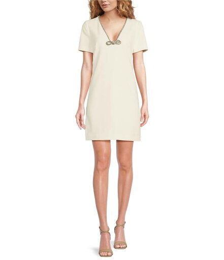 【送料無料】 トリーナターク レディース ワンピース トップス Obelle Luxe Drape Suiting Rhinestone Trim V-Neck Short Sleeve Dress Winter White 【送料無料】 トリーナターク レディース ワンピース トップス Obelle Luxe Drape Suiting Rhinestone Trim V-Neck Short Sleeve Dress Winter White