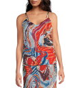 【送料無料】 スカイズアブルー レディース シャツ トップス Abstract Print Double Strap Sleeveless Sweetheart Neckline Cami Blue-Red
