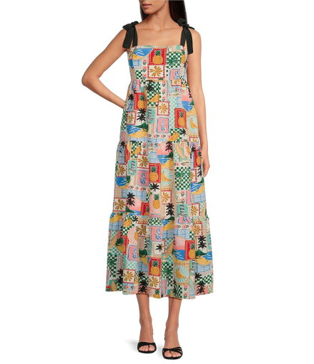 【送料無料】 スカイズアブルー レディース ワンピース トップス Printed Square Neck Sleeveless Tiered Maxi Dress Off White-Multi 【送料無料】 スカイズアブルー レディース ワンピース トップス Printed Square Neck Sleeveless Tiered Maxi Dress Off White-Multi