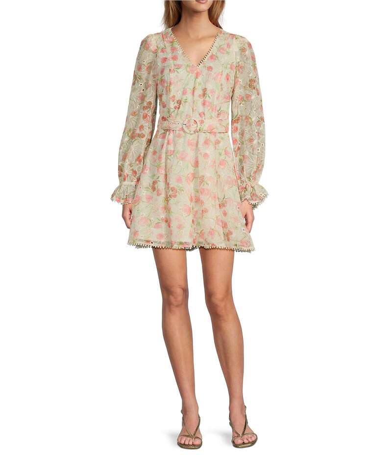 【送料無料】 ルーシーパリ レディース ワンピース トップス Haisley Floral Print Eyelet V-Neckline Long Sleeve Dress Cream Floral