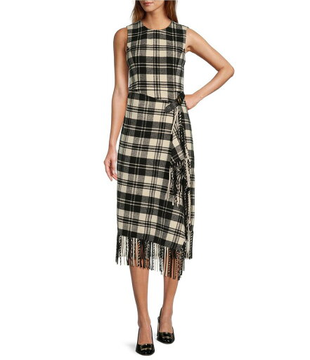 【送料無料】 アントニオ メラーニ レディース ワンピース トップス Tula Plaid Print Crew Neck Sleeveless Belted Wrap Front Fringe Hem Midi Sheath Dress Black/Cream 【送料無料】 アントニオ メラーニ レディース ワンピース トップス Tula Plaid Print Crew Neck Sleeveless Belted Wrap Front Fringe Hem Midi Sheath Dress Black/Cream