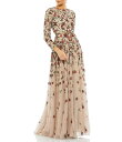 【送料無料】 マックダガル レディース ワンピース トップス Floral Beaded Crew Neck Long Sleeve Pleated Chiff...