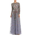 【送料無料】 マックダガル レディース ワンピース トップス Floral Beaded Crew Neck Long Sleeve Pleated Chiff...
