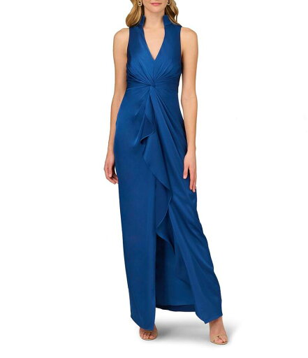 【送料無料】 アイダンマットックス レディース ワンピース トップス Satin V-Neck Twist Front with Cascading Ruffle Gown Deep Ocean 【送料無料】 アイダンマットックス レディース ワンピース トップス Satin V-Neck Twist Front with Cascading Ruffle Gown Deep Ocean
