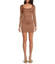 【送料無料】 ジャンビニ レディース ワンピース トップス Mini Icon Knit Scoop Neck Long Sleeve Dress Dark Tan