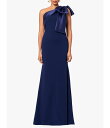 【送料無料】 ベッツィアンドアダム レディース ワンピース トップス Satin Bow One Shoulder Scuba Crepe Sleeveless Mermaid Gown Navy