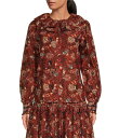 【送料無料】 エーラブズエー レディース シャツ ブラウス トップス Floral Print Woven Ruffled Platter Collar Long Balloon Sleeve Coordinating Button Front Blouse Rouge