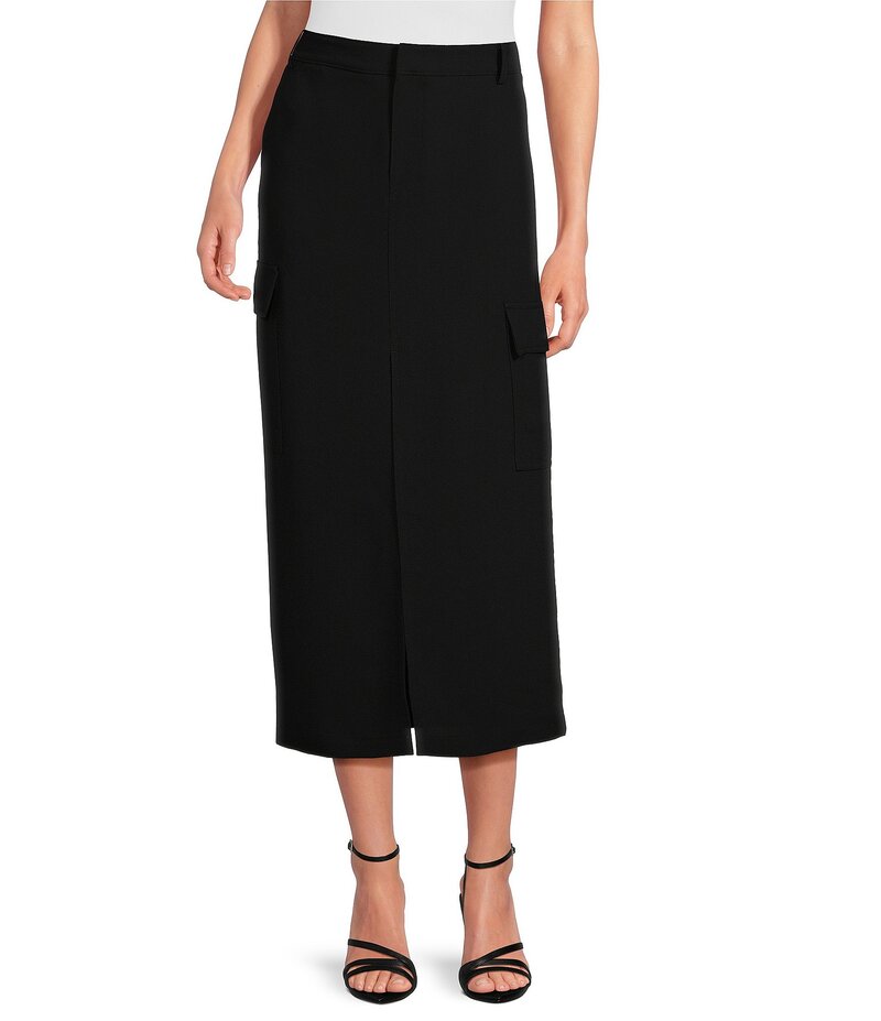 【送料無料】 ジャンビニ レディース スカート ボトムス Dani Crepe High Waist Cargo Front Slit Pencil Maxi Skirt Black