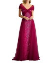 【送料無料】 タダシショージ レディース ワンピース トップス Taffeta Sequin Print V-Neck Cap Sleeve Gown Amet...