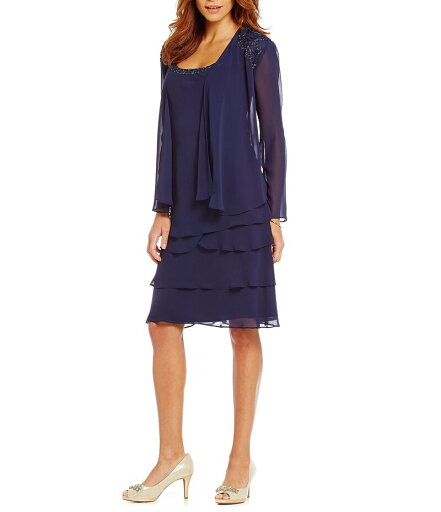 【送料無料】 イグナイト レディース ワンピース トップス Scoop Neck Chiffon Tiered 2-Piece Jacket Dress Navy 【送料無料】 イグナイト レディース ワンピース トップス Scoop Neck Chiffon Tiered 2-Piece Jacket Dress Navy