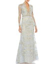 【送料無料】 マックダガル レディース ワンピース トップス Sheer Long Sleeve Deep V-Neck Applique A-Line Gow...