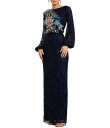 【送料無料】 マックダガル レディース ワンピース トップス Floral Beaded Sequin Long Sleeve Blouson Gown Mid...