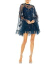 【送料無料】 マックダガル レディース ワンピース トップス Mock Neck Long Flared Sleeve Mesh A-Line Mini Dress Twilight
