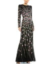 【送料無料】 マックダガル レディース ワンピース トップス Sequin and Beaded Crew Neck Long Sleeve Gown Blac...
