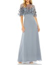 【送料無料】 マックダガル レディース ワンピース トップス Beaded Cape Overlay A-Line Gown Slate Blue