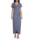 【送料無料】 イグナイト レディース ワンピース トップス Short Flutter Sleeve V-Neck Glitter Knit Empire Embellished Waist Faux Wrap Maxi Dress Periwinkle