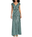 【送料無料】 アールアンドエムリチャーズ レディース ワンピース トップス Cap Sleeve V-Neck Godet Insets Embroidered Sequin Dress Seafoam