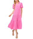 【送料無料】 セセ レディース ワンピース トップス Gauze Point Collar Short Puff Sleeve Button Front Tiered Midi Shirt Dress Freeisa Pink