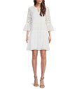 【送料無料】 タイラーボウ レディース ワンピース トップス Ingrid Eyelet Crew Neck Split V 3/4 Bell Sleeve Tiered Dress White