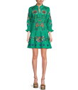 【送料無料】 タイラーボウ レディース ワンピース トップス Niki Linen Split V-Neck Tassel Tie 3/4 Sleeve Emb...