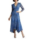 【送料無料】 タダシショージ レディース ワンピース トップス Embroidered Corded Lace V-Neck 3/4 Sleeve High L...