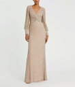 【送料無料】 マックダガル レディース ワンピース トップス V-Neck Bishop Sleeve Beaded Column Gown Ivory Nud...
