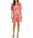 【送料無料】 ジュードコーナリー レディース ワンピース トップス Tierney Metallic Peony Dream Print Knit Point Collar V-Neck Short Puff Sleeve Drop Waist Flounce Hem Dress Peony Dream White Gold