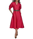 【送料無料】 ダナキャラン レディース ワンピース トップス Cotton Sateen Collared Neck Short Sleeve Belted Midi Shirt Dress Audacious(4)