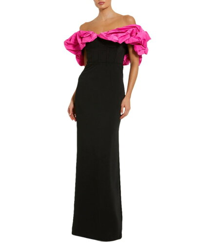 【送料無料】 マックダガル レディース ワンピース トップス Crepe Faille Color Block Off-The-Shoulder Neck Ruffle Sleeve Gown Black Hot Pink 【送料無料】 マックダガル レディース ワンピース トップス Crepe Faille Color Block Off-The-Shoulder Neck Ruffle Sleeve Gown Black Hot Pink