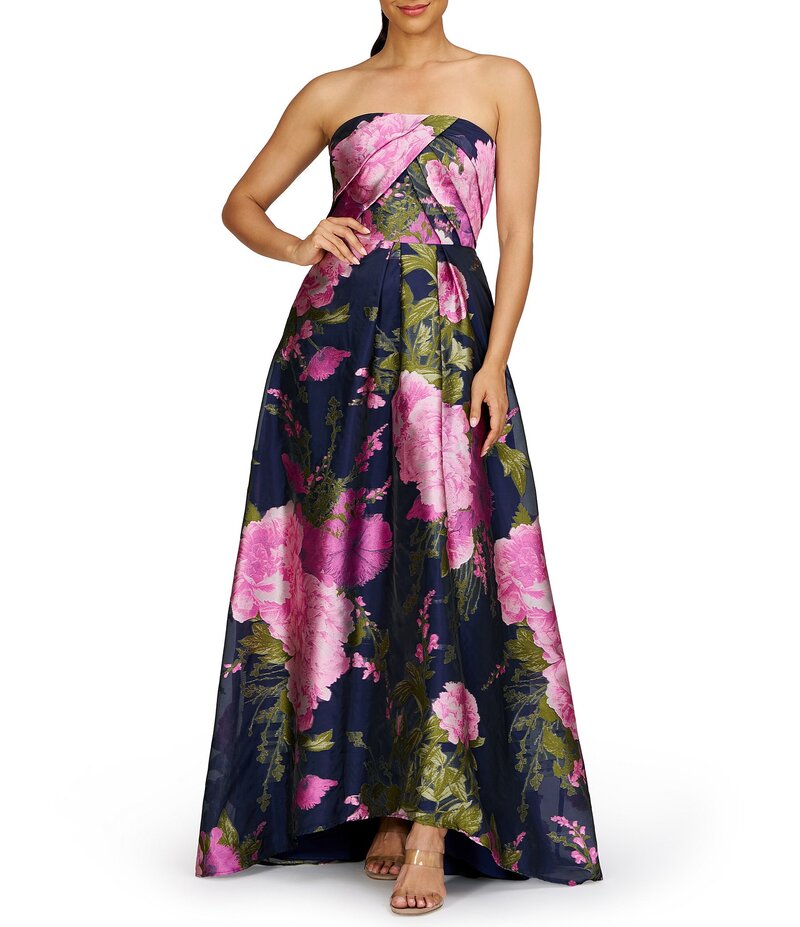 【送料無料】 ケイ アンジャー レディース ワンピース トップス Strapless Pleated Bodice Printed Organza Jacquard Gown Azalea Pink