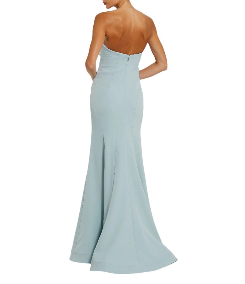 【送料無料】 マックダガル レディース ワンピース トップス Strapless 3D Rhinestone Flower Crepe Column Gown Powder Blue