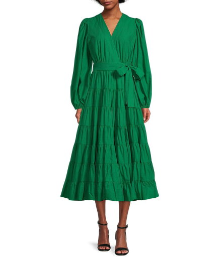 【送料無料】 ギブソンアンドラティマー レディース ワンピース トップス Woven Poplin V-Neck Long Blouson Sleeve Tie at Side Wrap A-Line Flounce Midi Dress Emerald 【送料無料】 ギブソンアンドラティマー レディース ワンピース トップス Woven Poplin V-Neck Long Blouson Sleeve Tie at Side Wrap A-Line Flounce Midi Dress Emerald