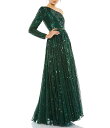 【送料無料】 マックダガル レディース ワンピース トップス Sequined Tulle One Shoulder Long Sleeve A-Line Go...