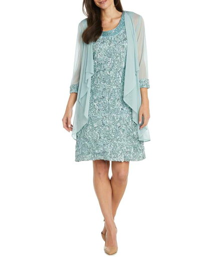 【送料無料】 アールアンドエムリチャーズ レディース ワンピース トップス 3/4 Sleeve Beaded Crew Neck Lace 2-Piece Jacket Dress Slate 【送料無料】 アールアンドエムリチャーズ レディース ワンピース トップス 3/4 Sleeve Beaded Crew Neck Lace 2-Piece Jacket Dress Slate