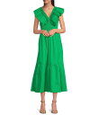 【送料無料】 アドリアナ パペル レディース ワンピース トップス Adrianna by Adrianna Papell Ruffle V-Neck Smocked Waist Sleeveless Midi Dress Green
