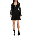 【送料無料】 スカーリー レディース ワンピース トップス Lace V-Neck Long Bell Sleeve Scalloped Hem A-Line Dress Black