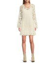 【送料無料】 スカーリー レディース ワンピース トップス Lace V-Neck Long Bell Sleeve Scalloped Hem A-Line ...