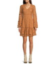 【送料無料】 スカーリー レディース ワンピース トップス Lace V-Neck Long Bell Sleeve Scalloped Hem A-Line Dress Light Latte