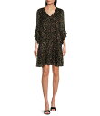 【送料無料】 カルバンクライン レディース ワンピース トップス 3/4 Sleeve V-Neck Floral Dress Black Multi