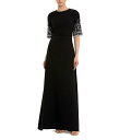 【送料無料】 マックダガル レディース ワンピース トップス Short Beaded Sleeve Crepe A-Line Gown Black
