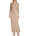 【送料無料】 ピサッロナイツ レディース ワンピース トップス Beaded Mesh V-Neck 3/4 Sleeves A-Line 2-Piece Jacket Dress Blush