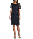 【送料無料】 ルボ レディース ワンピース トップス Livia Jolie by Le Bos Crew Neck Cap Sleeve 3D Sequin Sheath Dress Navy(4)