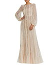 【送料無料】 マックダガル レディース ワンピース トップス Embellished Mesh Striped Beaded Boat Neck Long Sl...