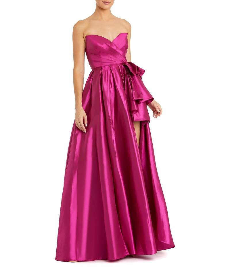 【送料無料】 マックダガル レディース ワンピース トップス Strapless Pleated Bodice Ruffle Front Taffeta Gown Hot Pink