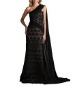 【送料無料】 タダシショージ レディース ワンピース トップス Pleated Draped One Shoulder Lace Sheath Gown Bla...
