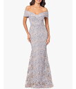 【送料無料】 エスケープ レディース ワンピース トップス Embroidered Off-the-Shoulder Short Sleeve Lace A-line Gown Gold/Silver