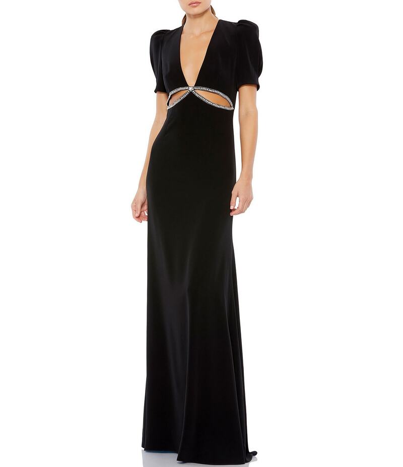 【送料無料】 マックダガル レディース ワンピース トップス Plunging V-Neck Short Puffed Sleeve Cut-Out Gown Black